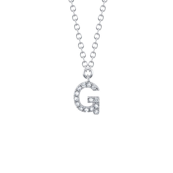 Initials White Gold and Diamond Pav&eacute; Letter G Necklace